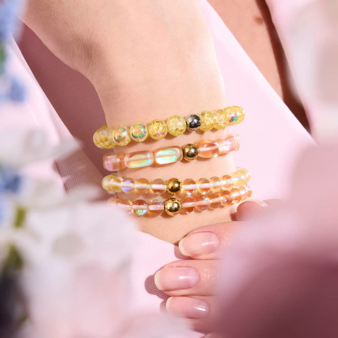 Bracelet en perles de verre cristal jaune pâle Olivenorma 