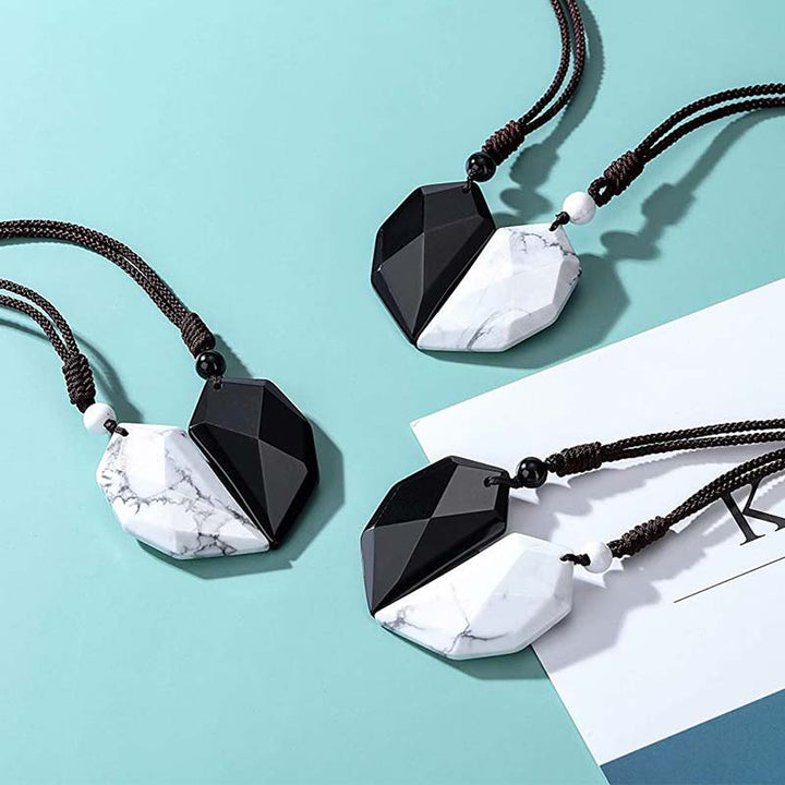 Collier en forme de cœur en quartz clair et obsidienne Olivenorma