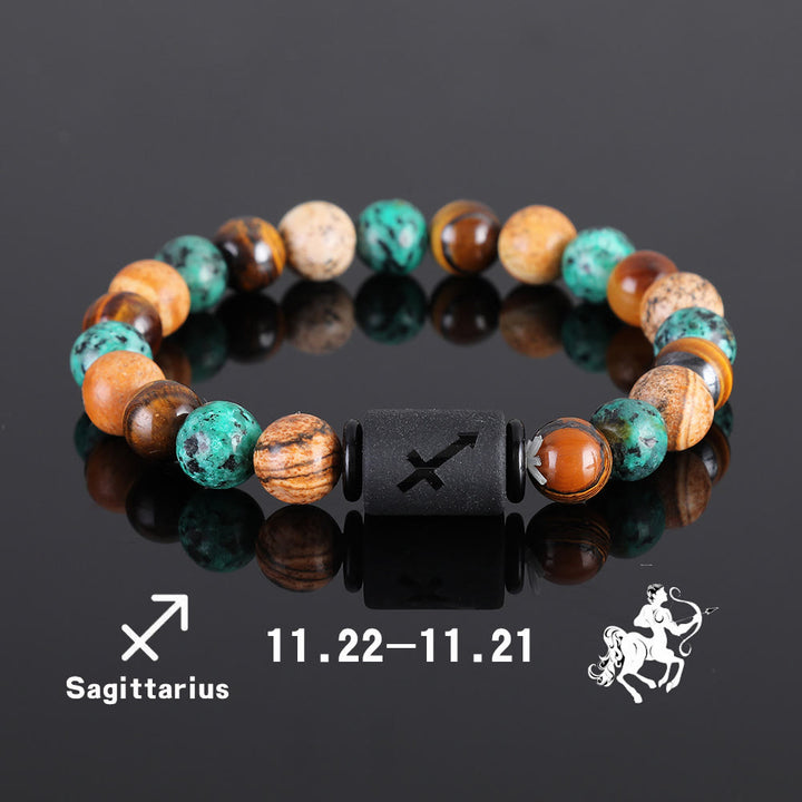 Bracelet pendentif en perles de bronze et œil de tigre avec zodiaque Olivenorma