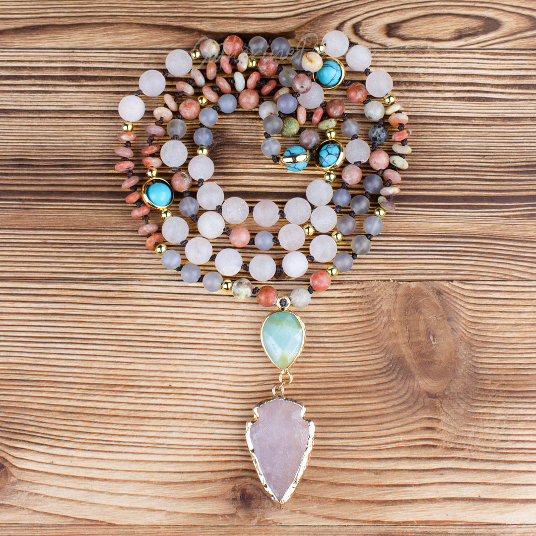 Collier pendentif en pointe de flèche en quartz rose naturel pour prière 