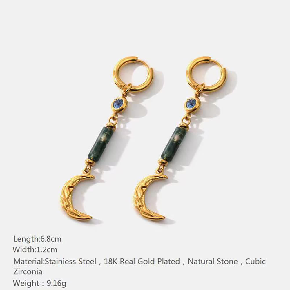 Boucles d'oreilles pendantes en agate mousse et lune Olivenorma 
