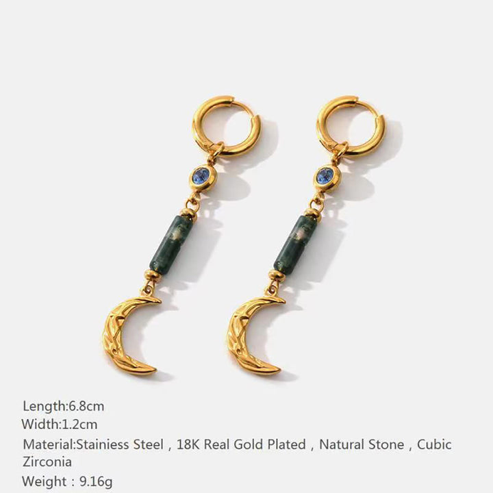 Boucles d'oreilles pendantes en agate mousse et lune Olivenorma 
