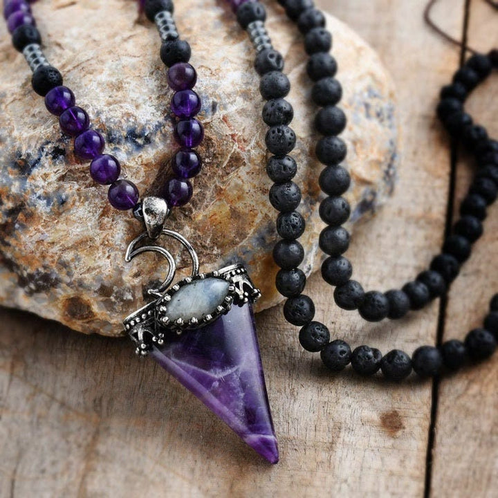Collier pendentif en forme de triangle en cristal naturel Olivenorma