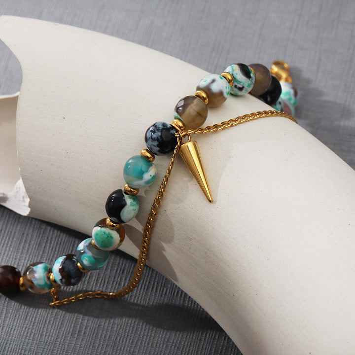 Bracelet Olivenorma en acier inoxydable 18 carats avec turquoise africaine multicolore 
