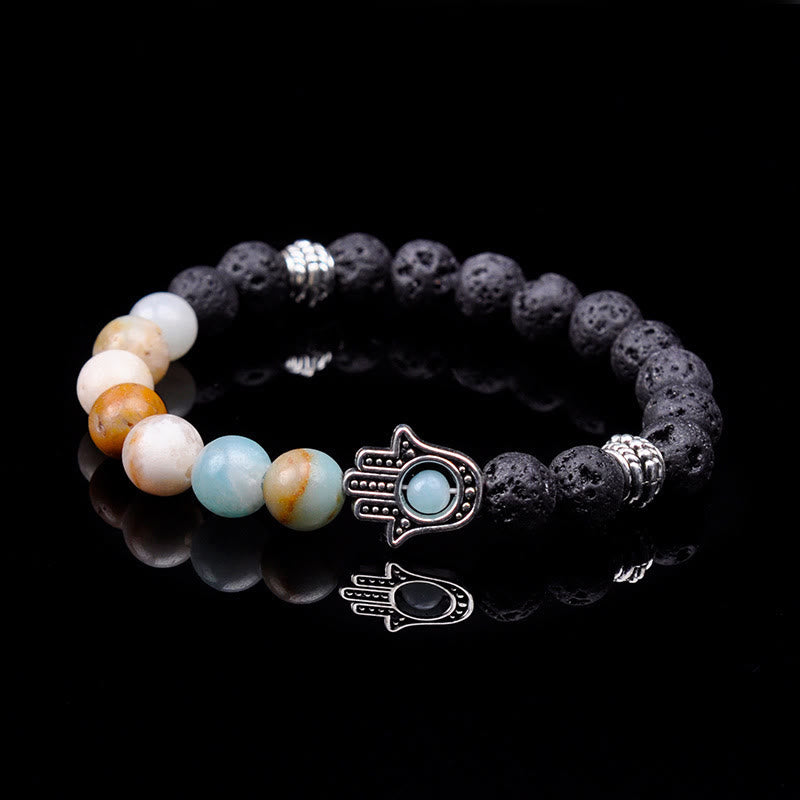 Bracelet pendentif Hamsa en perles de pierre naturelle fait main Olivenorma