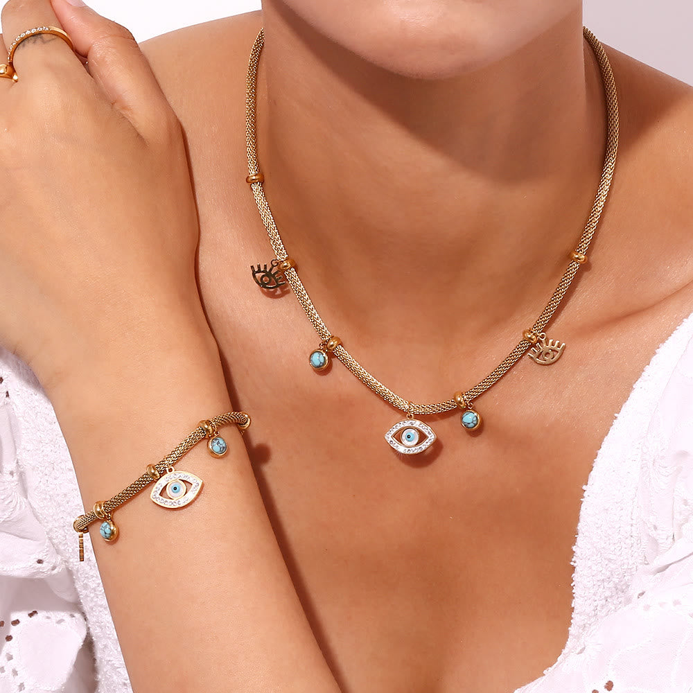 Collier à chaîne épaisse avec zircon blanc turquoise et mauvais œil Olivenorma 