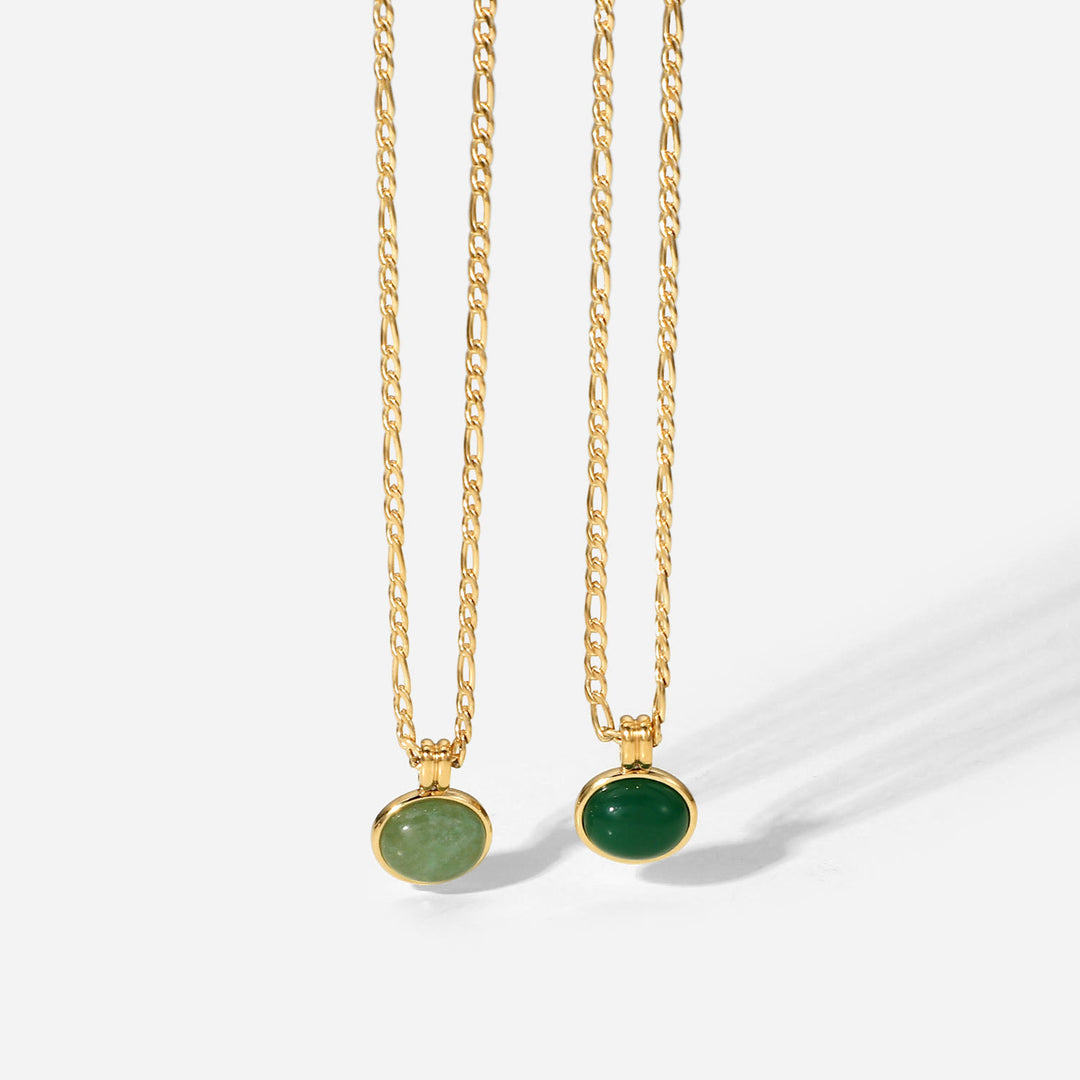 Collier pendentif ovale en jade aventurine verte 14 carats Olivenorma 