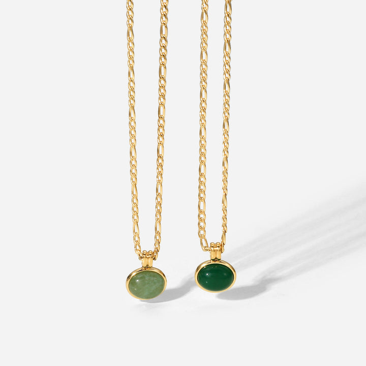 Collier pendentif ovale en jade aventurine verte 14 carats Olivenorma 