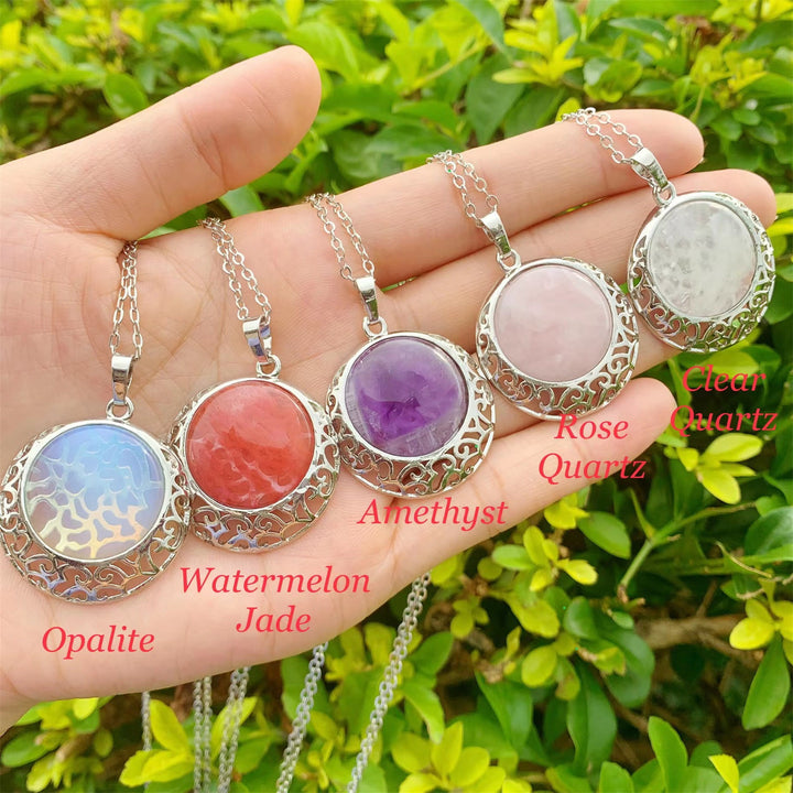 Collier ajustable en véritable pierre de cristal ronde Olivenorma