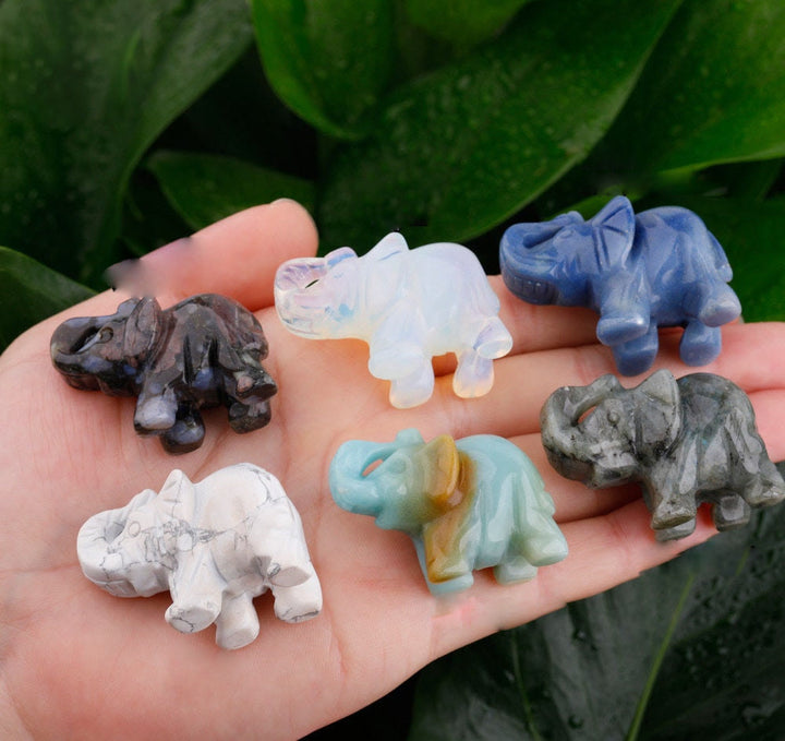 Figurine d'éléphant sculptée Olivenorma 1,5/2 pouces Décoration en pierres précieuses