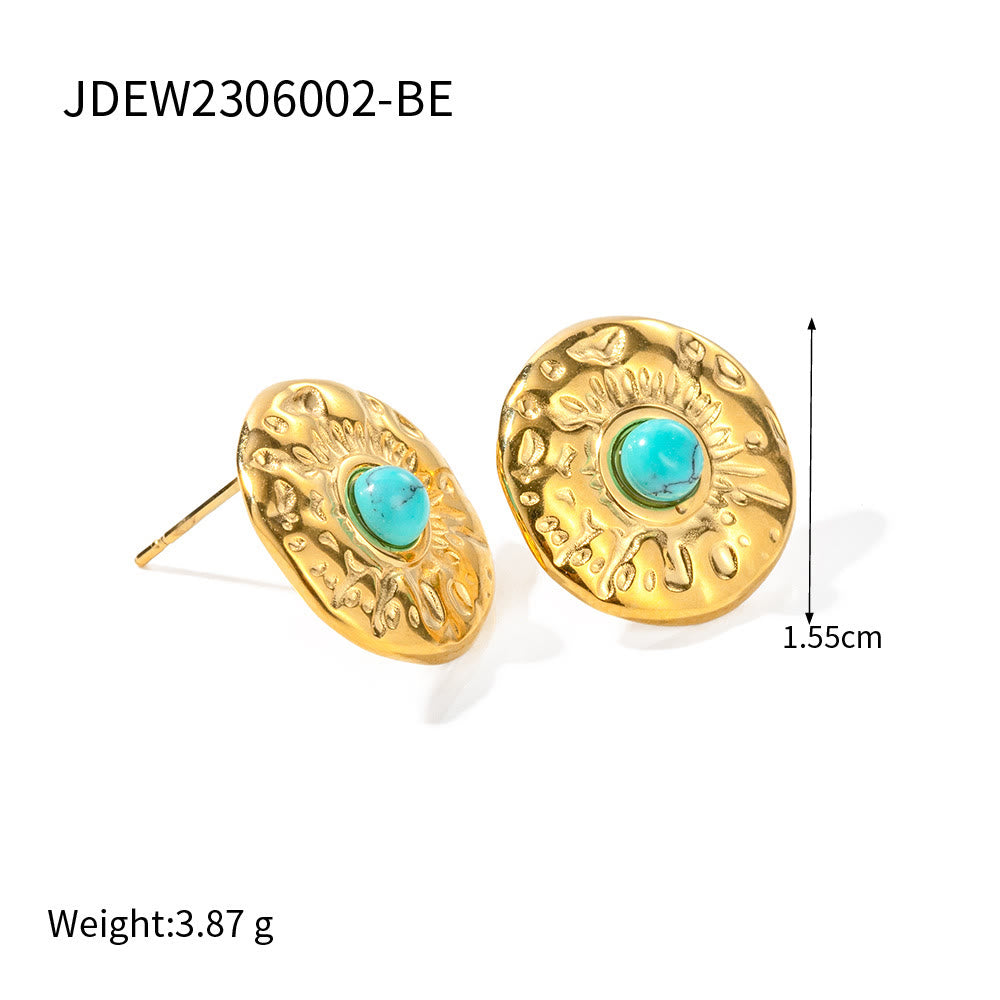Boucles d'oreilles Olivenorma en acier titane doré et sodalite turquoise