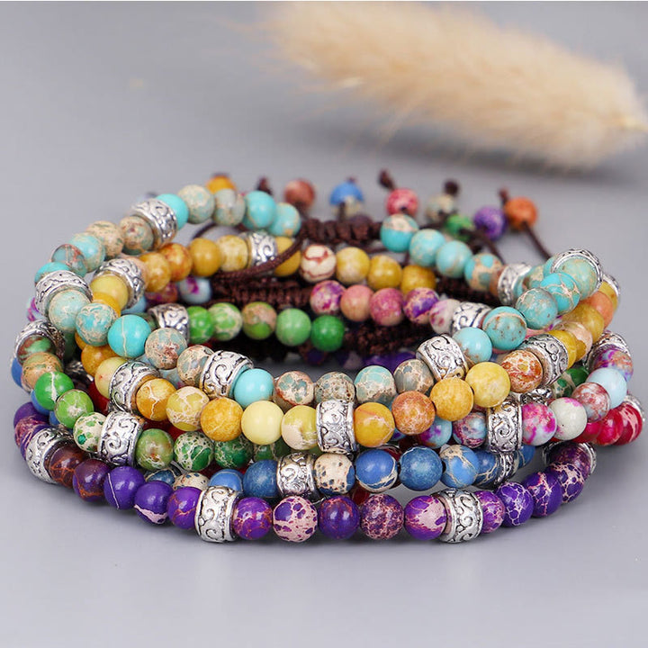 Bracelet tressé en perles de pierre impériale multicolore naturelle Olivenorma 