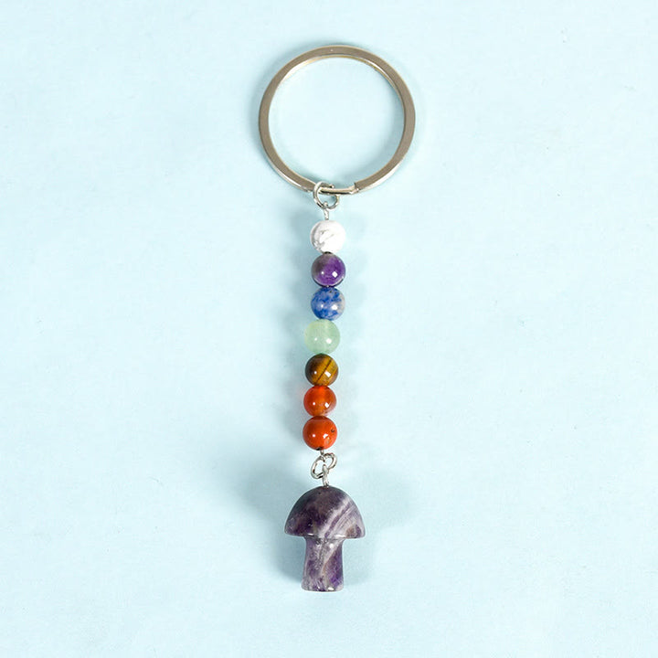 Porte-clés en perles de cristal de chakra en forme de champignon Olivenorma