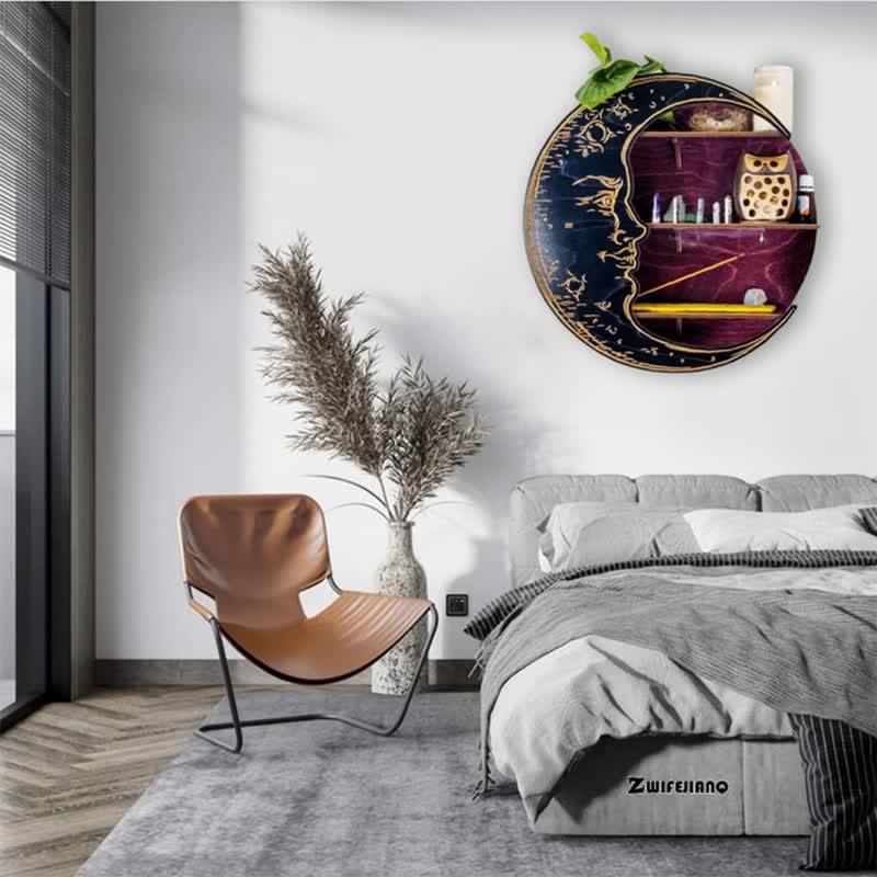 Etagère en cristal en bois avec visage en croissant de lune Olivenorma