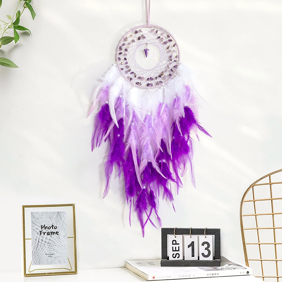 Pendentif pendule en gravier d'améthyste Olivenorma Attrape-rêves violet 