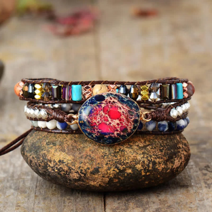 Bracelet enroulé en pierre naturelle d'agalmatolite rose empereur Olivenorma 