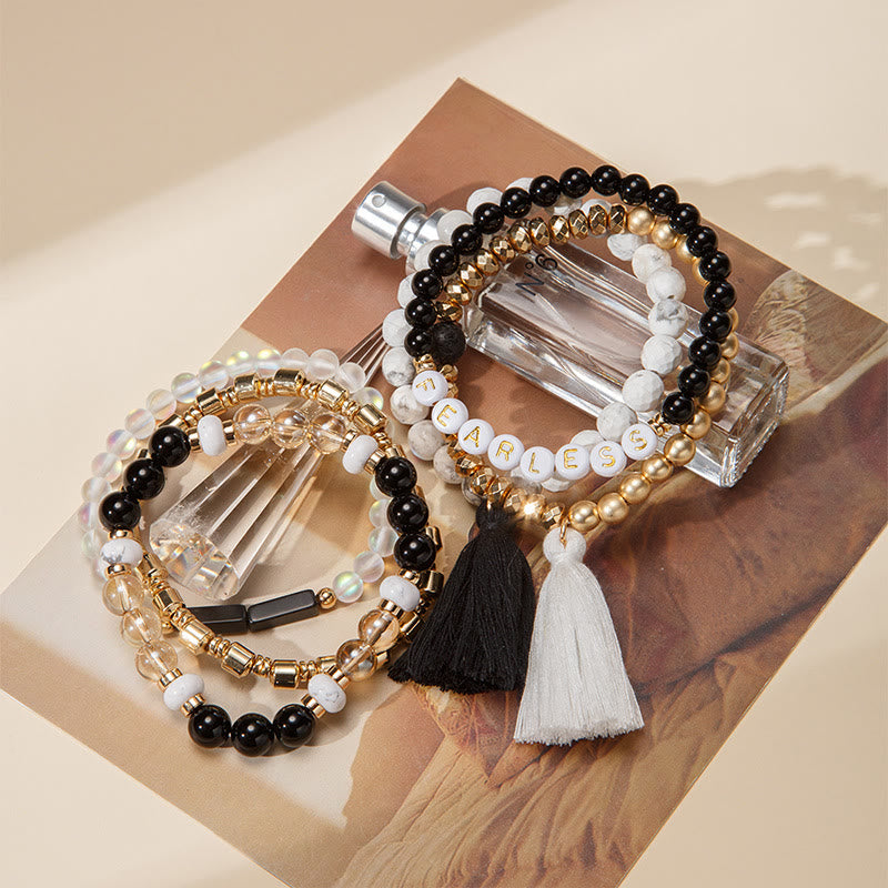 Olivenorma Lot de 6 bracelets en cristal naturel gravés