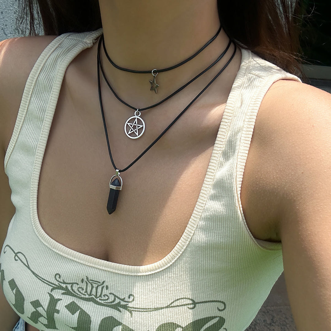 Ensemble de colliers avec pendentif en pierre naturelle Arbre de vie et mauvais œil Olivenorma 