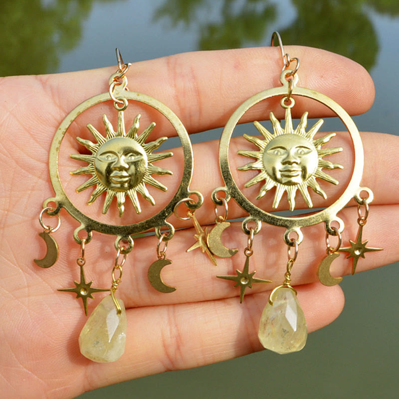 Boucles d'oreilles Olivenorma en cristal naturel goutte de pluie et ou soleil lune étoile 