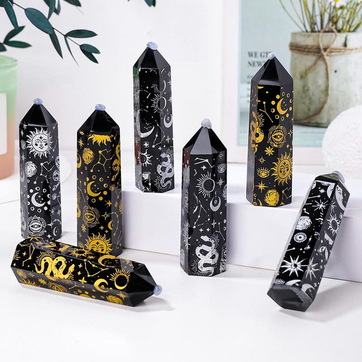 Tour de cristal d'obsidienne Olivenorma Baguettes de cristal hexagonales