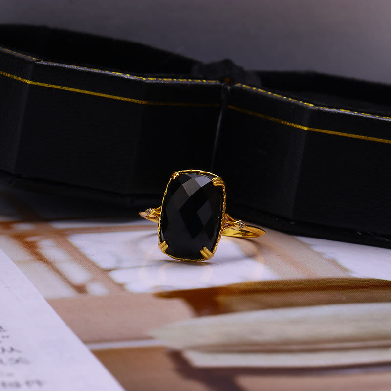Bague vintage Olivenorma grande aigue-marine carrée en onyx noir