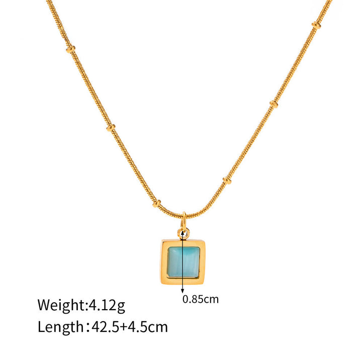 Collier pendentif carré en forme de cœur avec pierre œil de chat bleu Olivenorma 