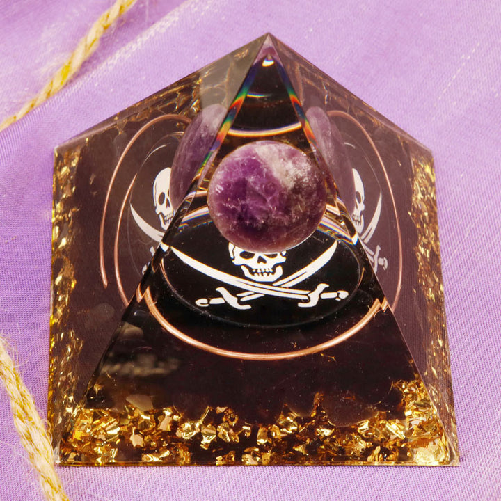 Pyramide d'orgone symbole de crâne d'obsidienne améthyste Olivenorma
