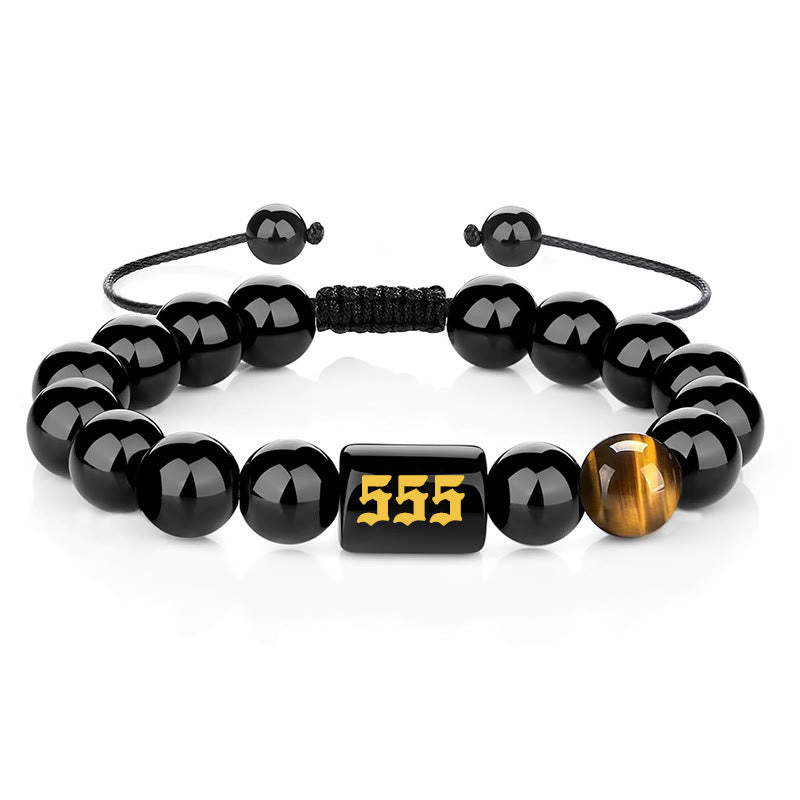 Bracelet Olivenorma en perles d'obsidienne de 10 mm avec numéro de mode 000-999 
