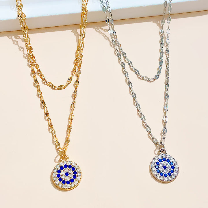 Collier double alliage mauvais œil en zircon blanc Olivenorma