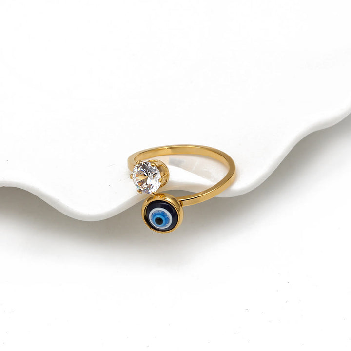 Bague Olivenorma en plaqué or avec zircon blanc et mauvais œil pour femme