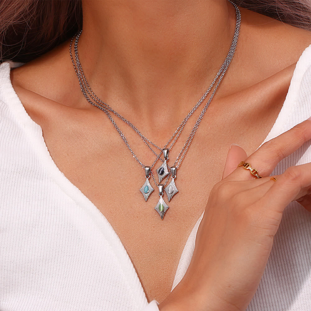 Collier pendentif en acier inoxydable avec œil de chat Olivenorma