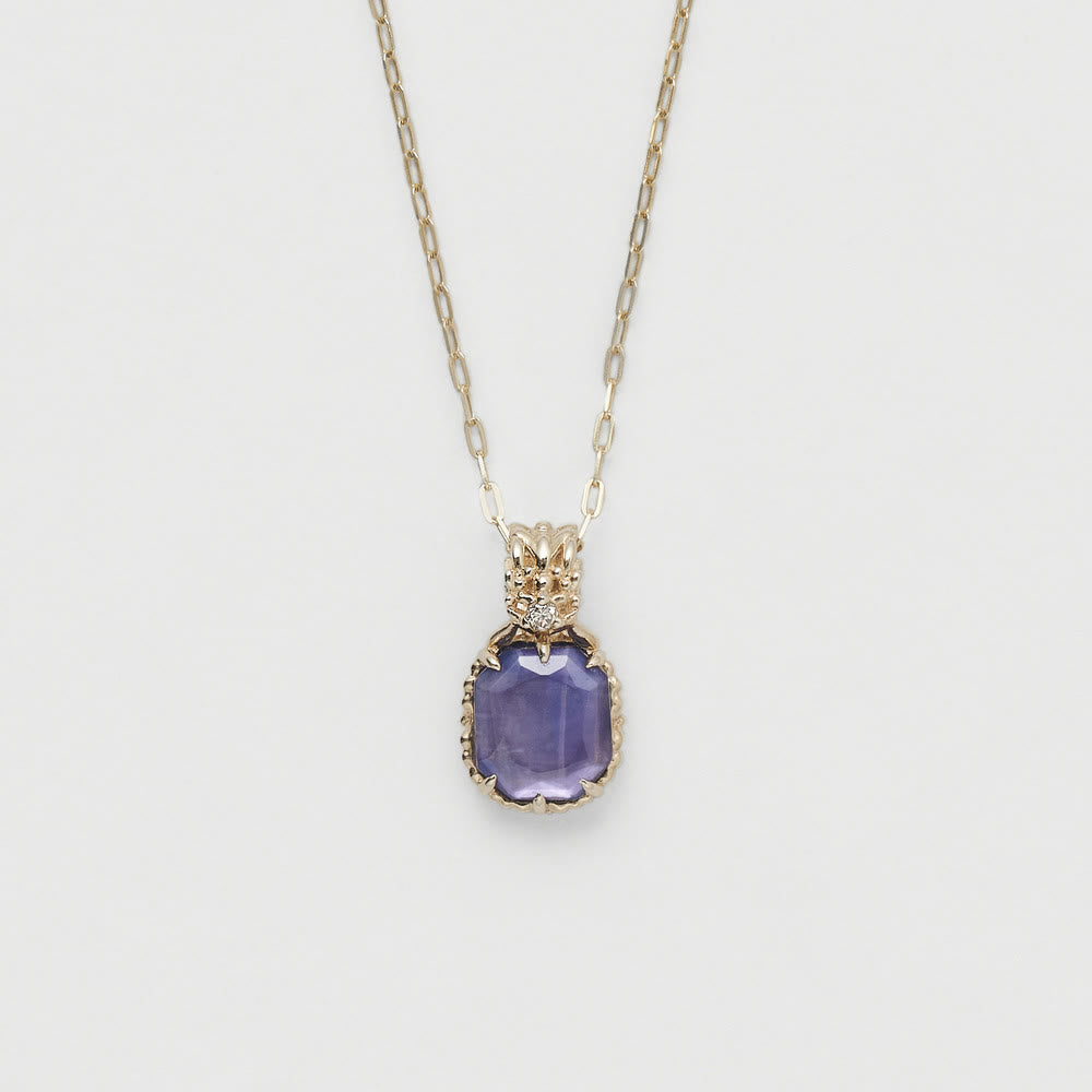Collier avec anneau en pierre carrée d'améthyste naturelle Olivenorma