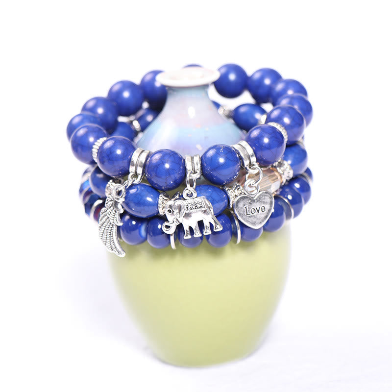 Ensemble de bracelets à perles avec pendentif en forme de cœur et ailes d'éléphant Olivenorma 