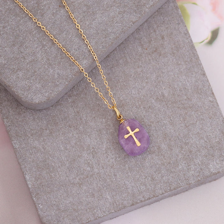 Collier avec pendentif en croix en pierre naturelle Olivenorma