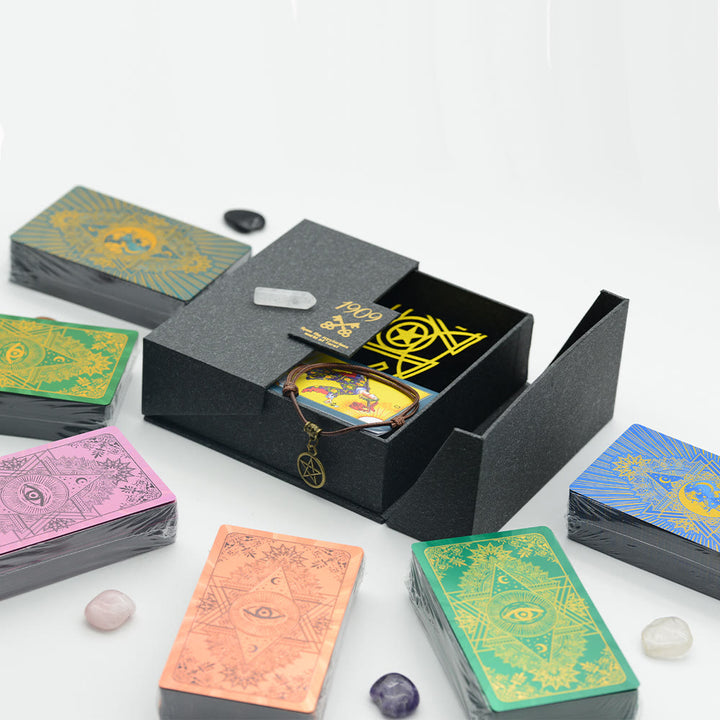 Jeu de cartes de tarot avec nappe en cristal de feuille Olivenorma