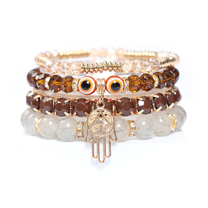 Ensemble de bracelets à quatre rangs de perles Evil Eye Hamsa Olivenorma 