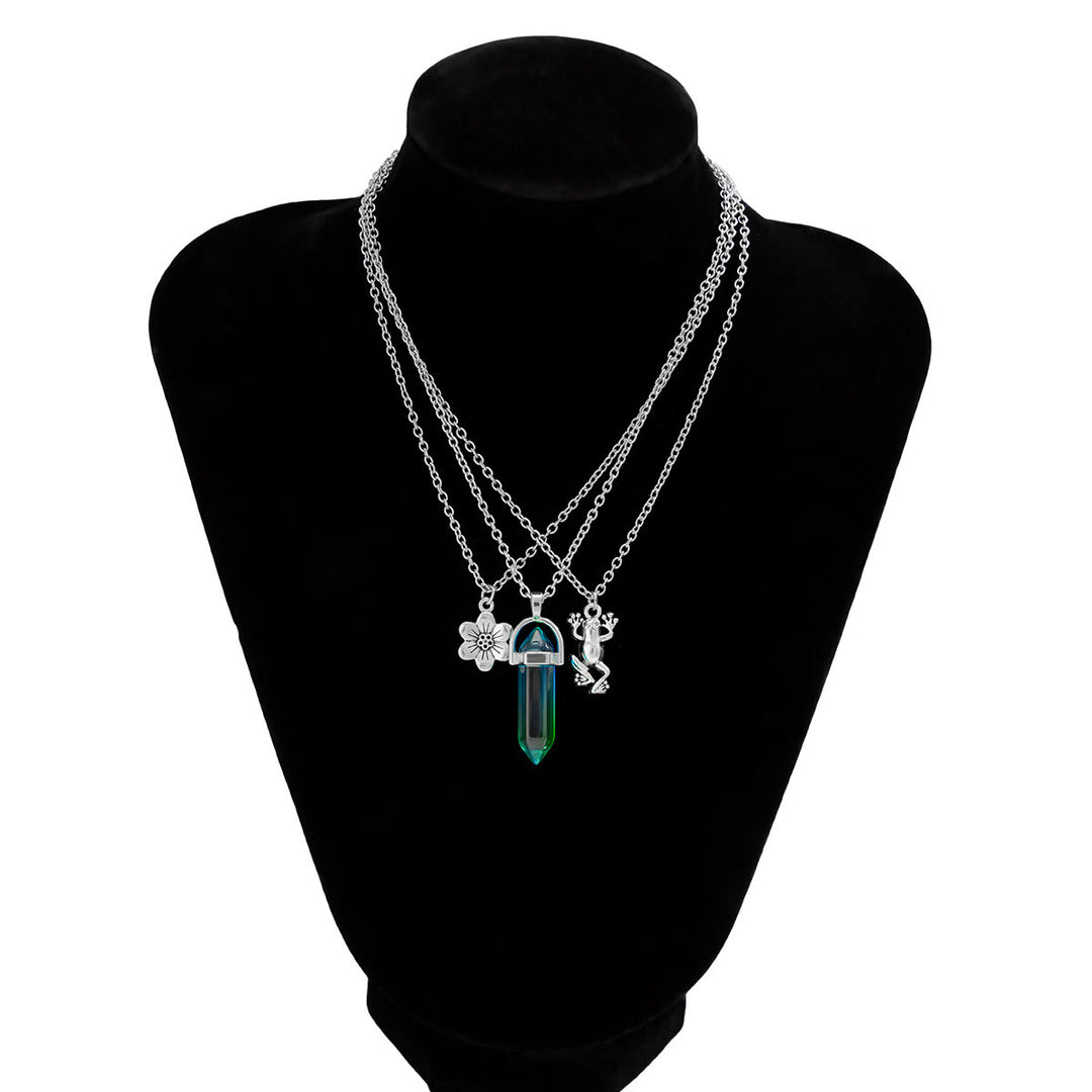 Ensemble de collier avec pendentif en forme de grenouille et fleur en cristal artificiel électroplaqué Olivenorma