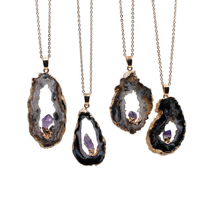 Collier en géode d'agate naturelle Olivenorma