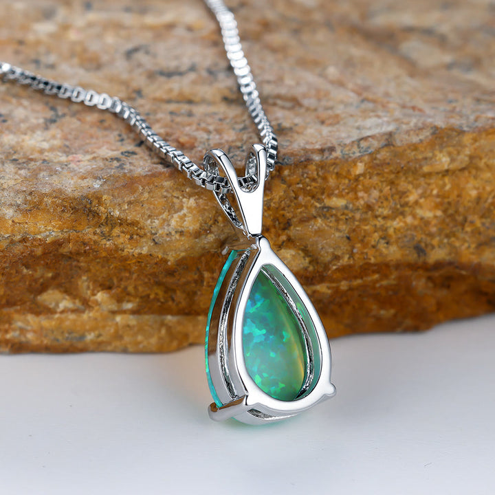 Collier simple avec pendentif en forme de goutte d'eau en opale synthétique Olivenorma
