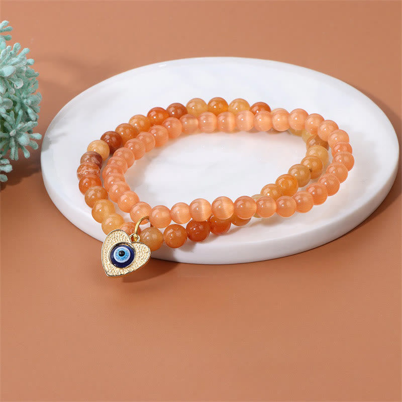 Bracelet double couche avec pendentif mauvais œil en pierre œil de chat Olivenorma