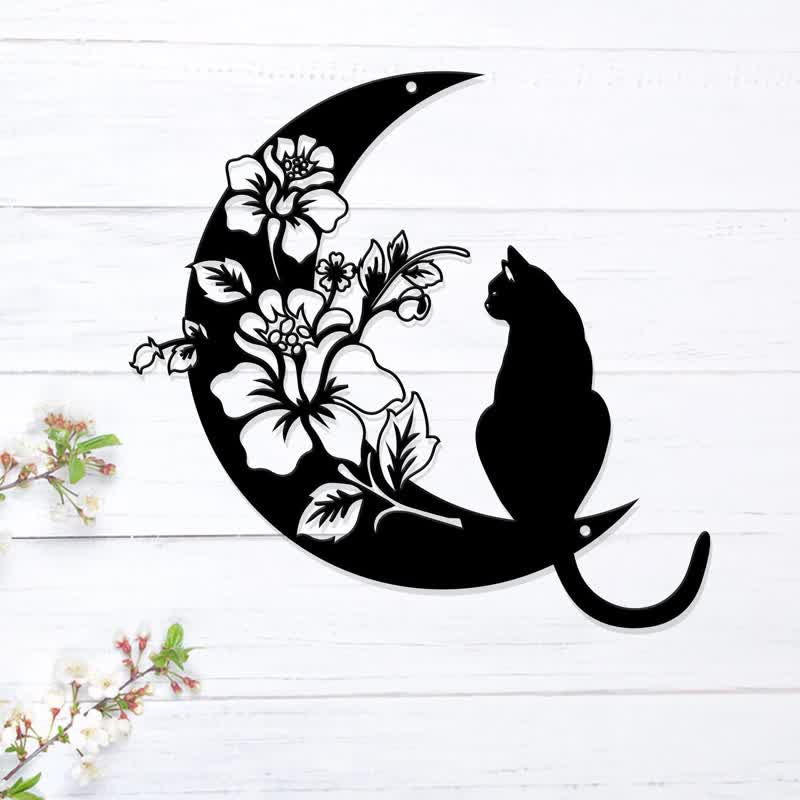 Décoration murale en métal avec croissant de lune et chat Olivenorma