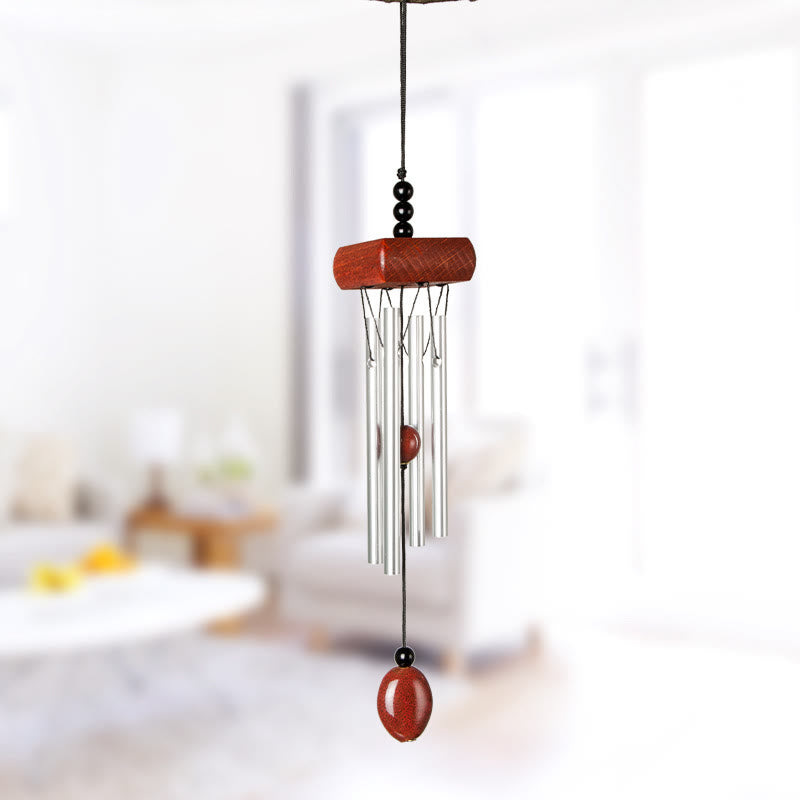 Carillon éolien en bois massif et tige en aluminium avec pierre naturelle Olivenorma