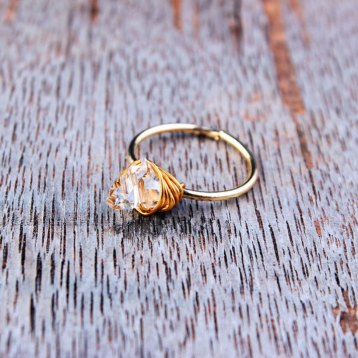 Bague enroulée en fil de cristal et pierre naturelle faite à la main Olivenorma