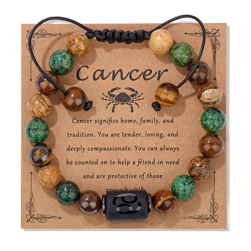 Bracelet tissé à la main en pierre naturelle avec signe du zodiaque Olivenorma