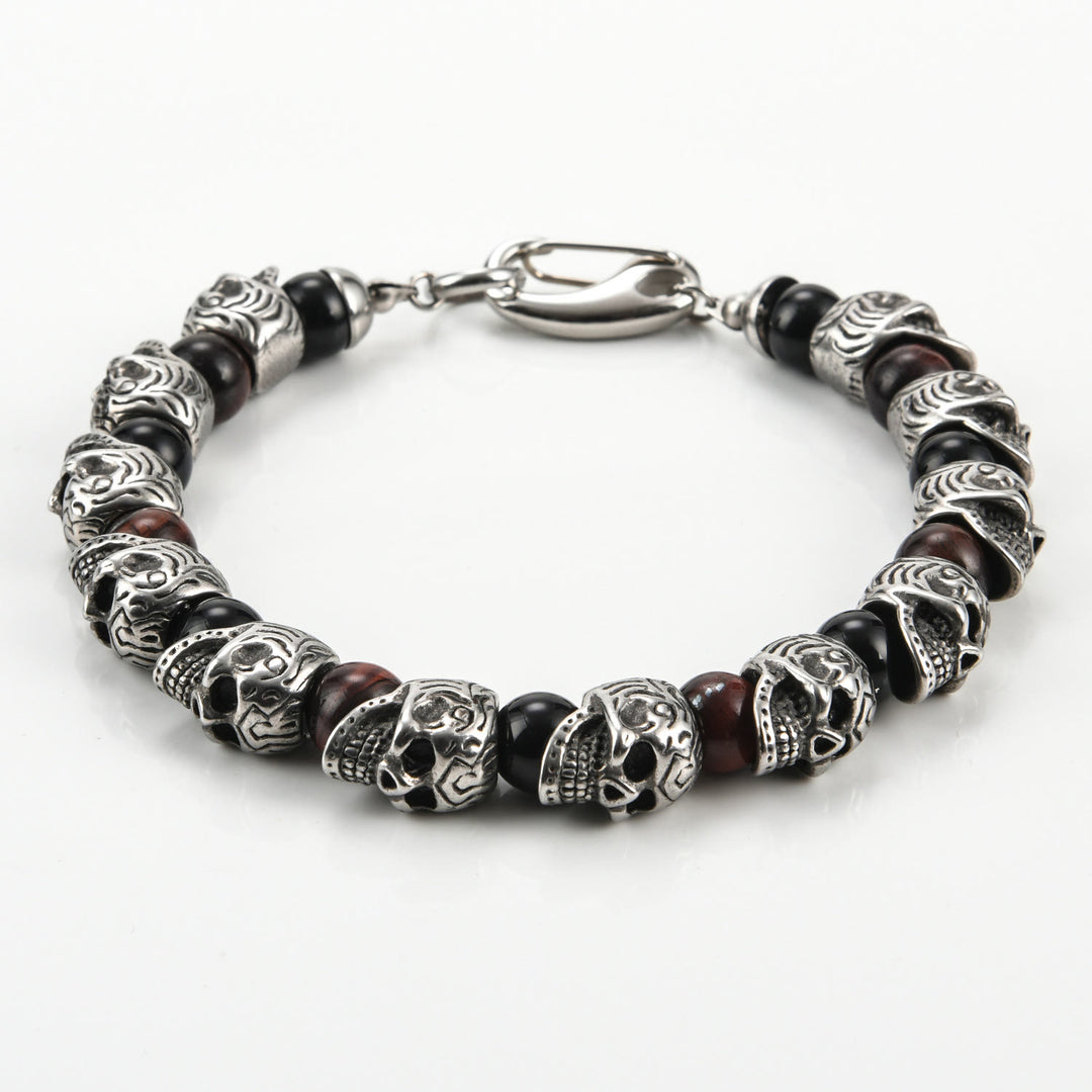 Bracelet Olivenorma en acier inoxydable fait main avec œil de tigre naturel