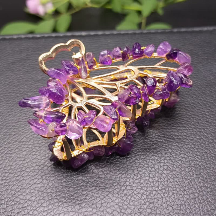 Épingle à cheveux en forme de papillon en améthyste ou quartz rose