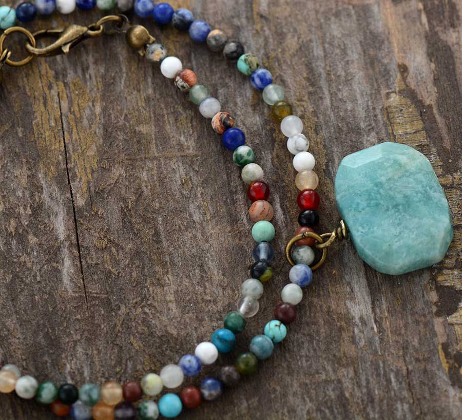 Collier ras du cou avec pendentif géométrique en amazonite Olivenorma 