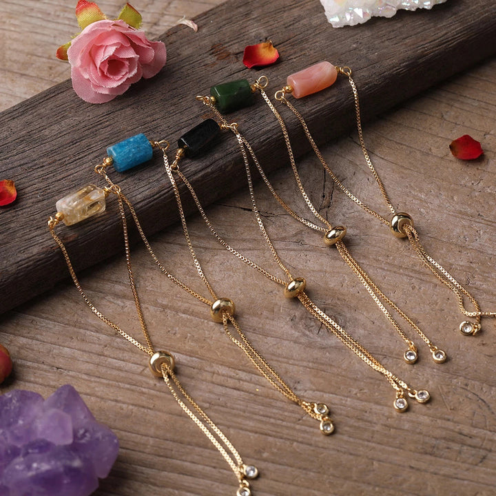 Bracelet chaîne en métal avec pierres prismatiques en cristal naturel Olivenorma