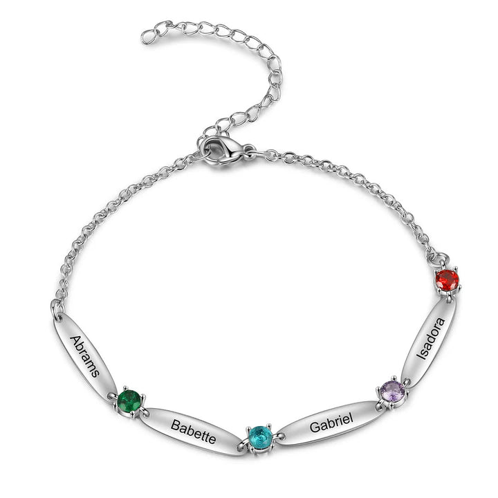Bracelet avec noms de famille et pierres de naissance Olivenorma