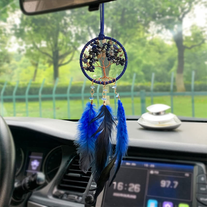 Ornement de voiture attrape-rêves en plumes en cristal arbre de vie Olivenorma